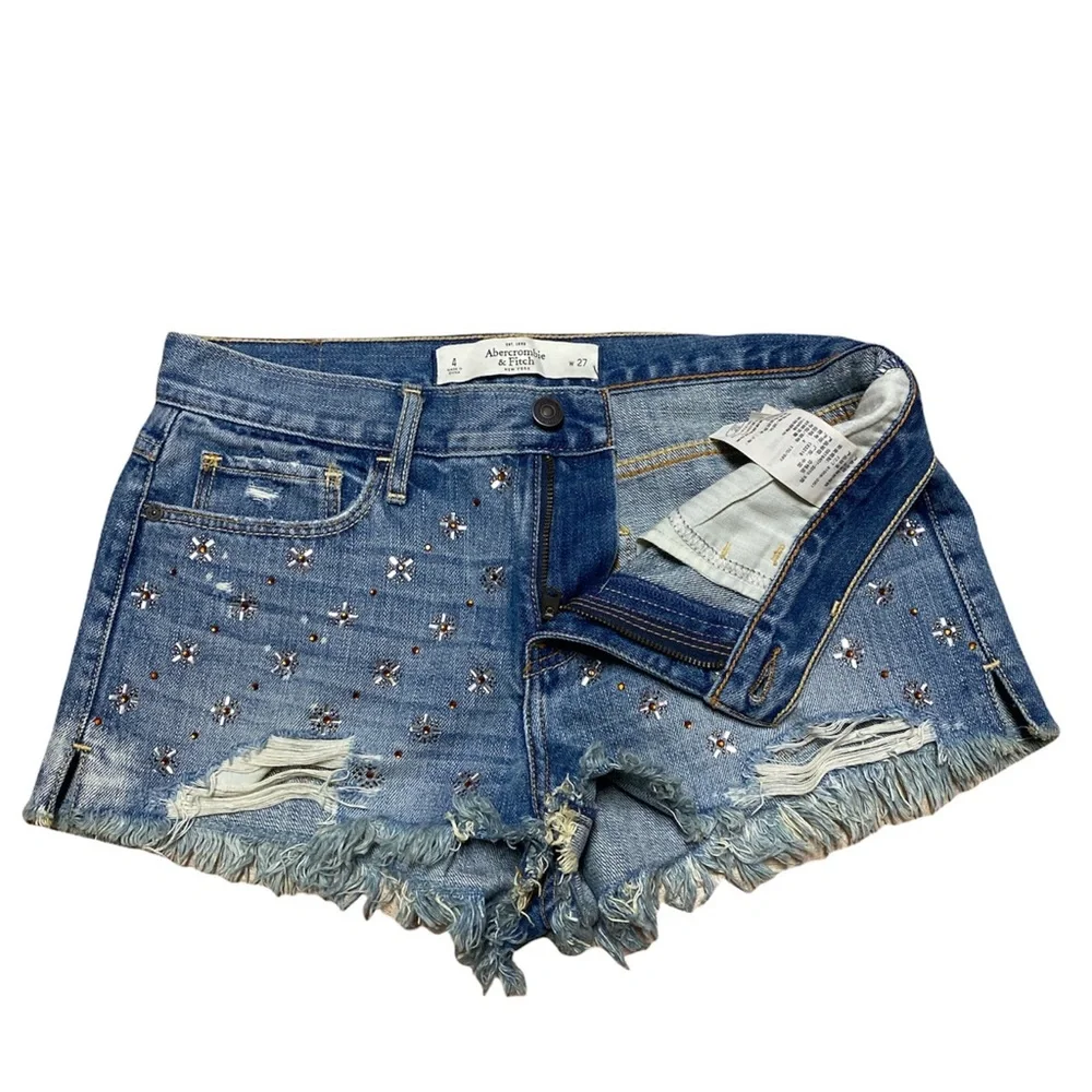 Abercrombie & Fitch High Rise Jean Shorts Women’s 4 Embellished Casual Denim